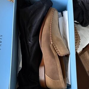 Mezlan Tan Perforated Suede Loafers